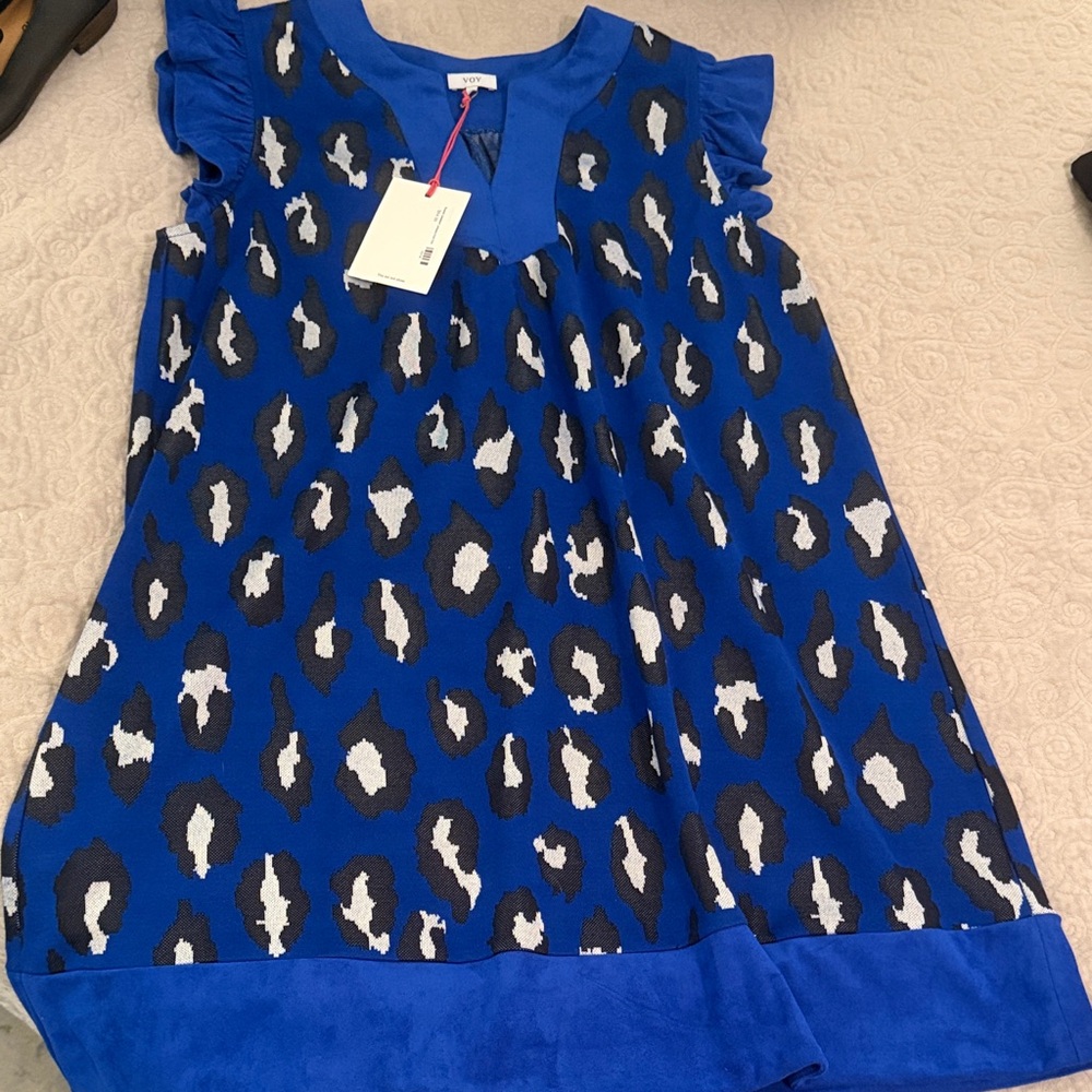Blue Leopard Print Midi Dress